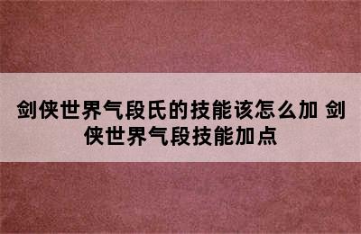 剑侠世界气段氏的技能该怎么加 剑侠世界气段技能加点